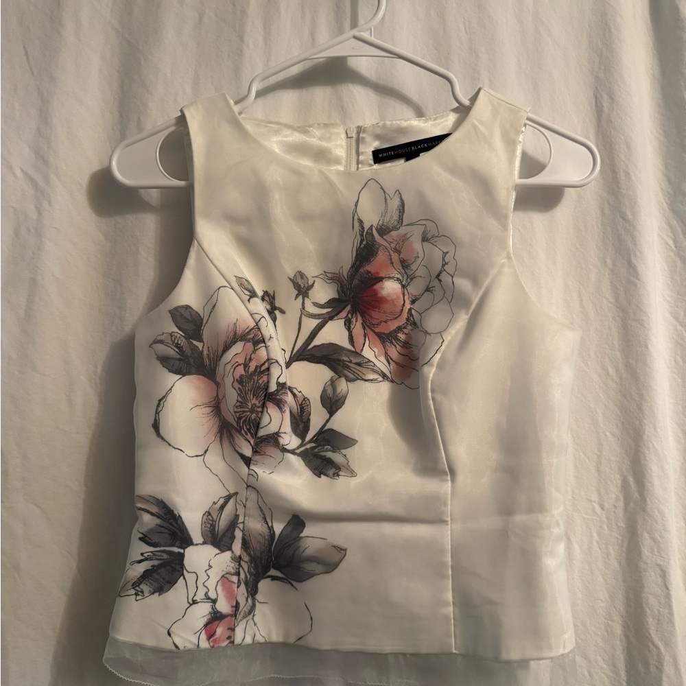 White House Black Market Floral Print Organza Zip Back Blouse Size 2Petite NWOT - Picture 2 of 5